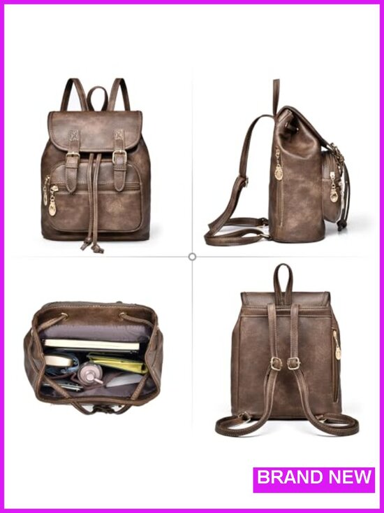 Mini Backpack Purse Faux Leather Lightweight Travel Daypack with Multiple main image 5